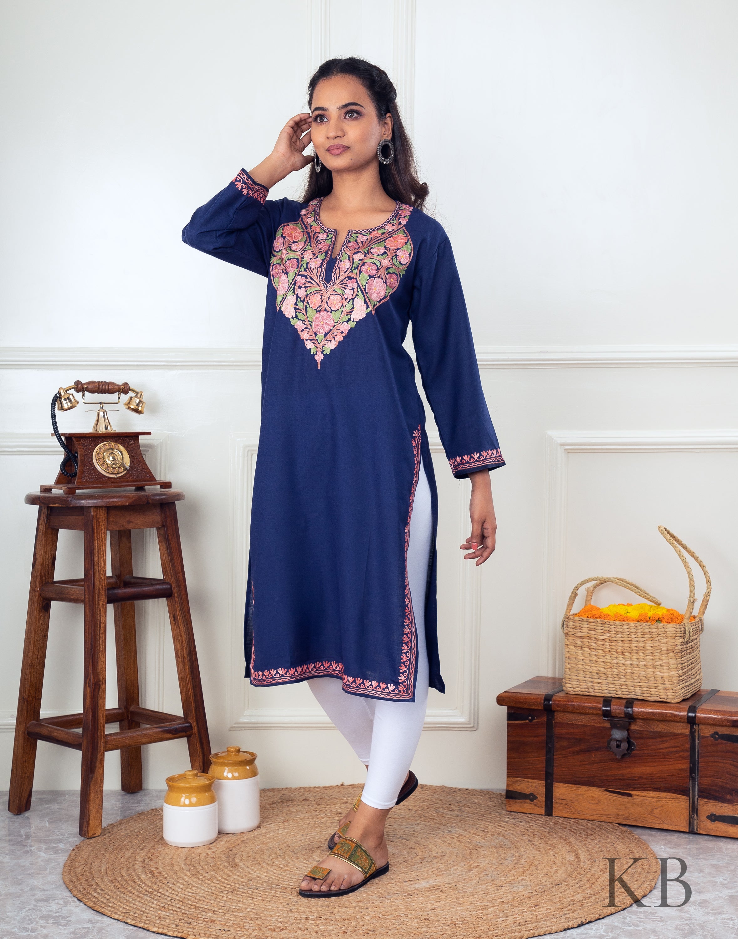 Straight 3/4th Sleeve Round Neck Designer Embroidered With Handwork Rayon  Kurti, Wash Care: Handwash at Rs 750 in Jaipur
